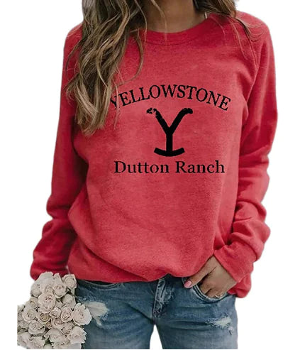 Printed Long Sleeve Crew Neck Sweatshirt - Yellow Stone