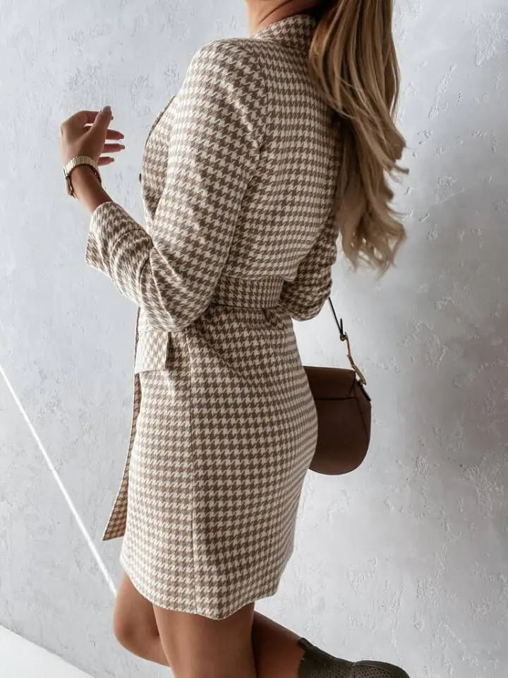Plaid Dress with Long Sleeves and Belt