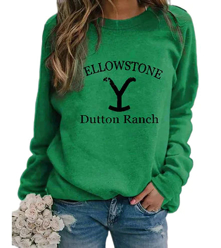 Printed Long Sleeve Crew Neck Sweatshirt - Yellow Stone