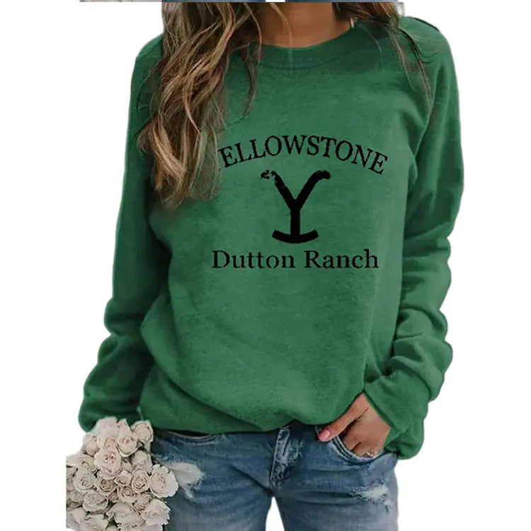 Printed Long Sleeve Crew Neck Sweatshirt - Yellow Stone