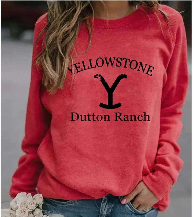 Printed Long Sleeve Crew Neck Sweatshirt - Yellow Stone