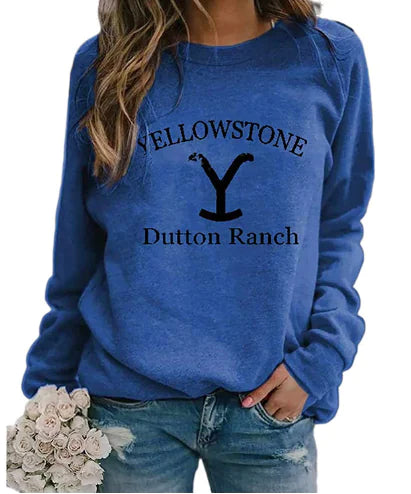 Printed Long Sleeve Crew Neck Sweatshirt - Yellow Stone