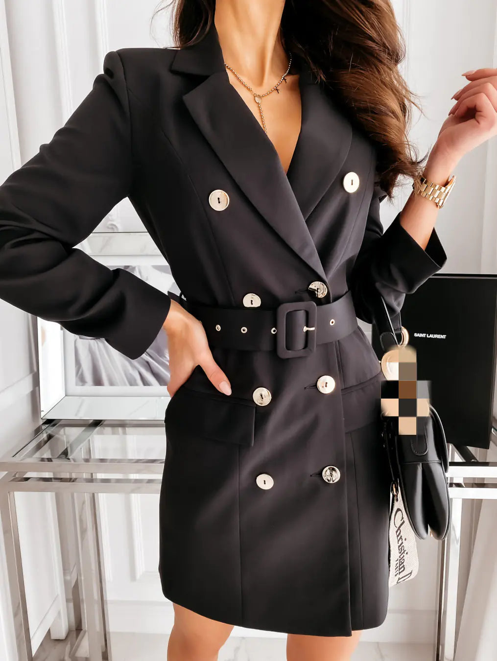 Plaid Dress with Long Sleeves and Belt
